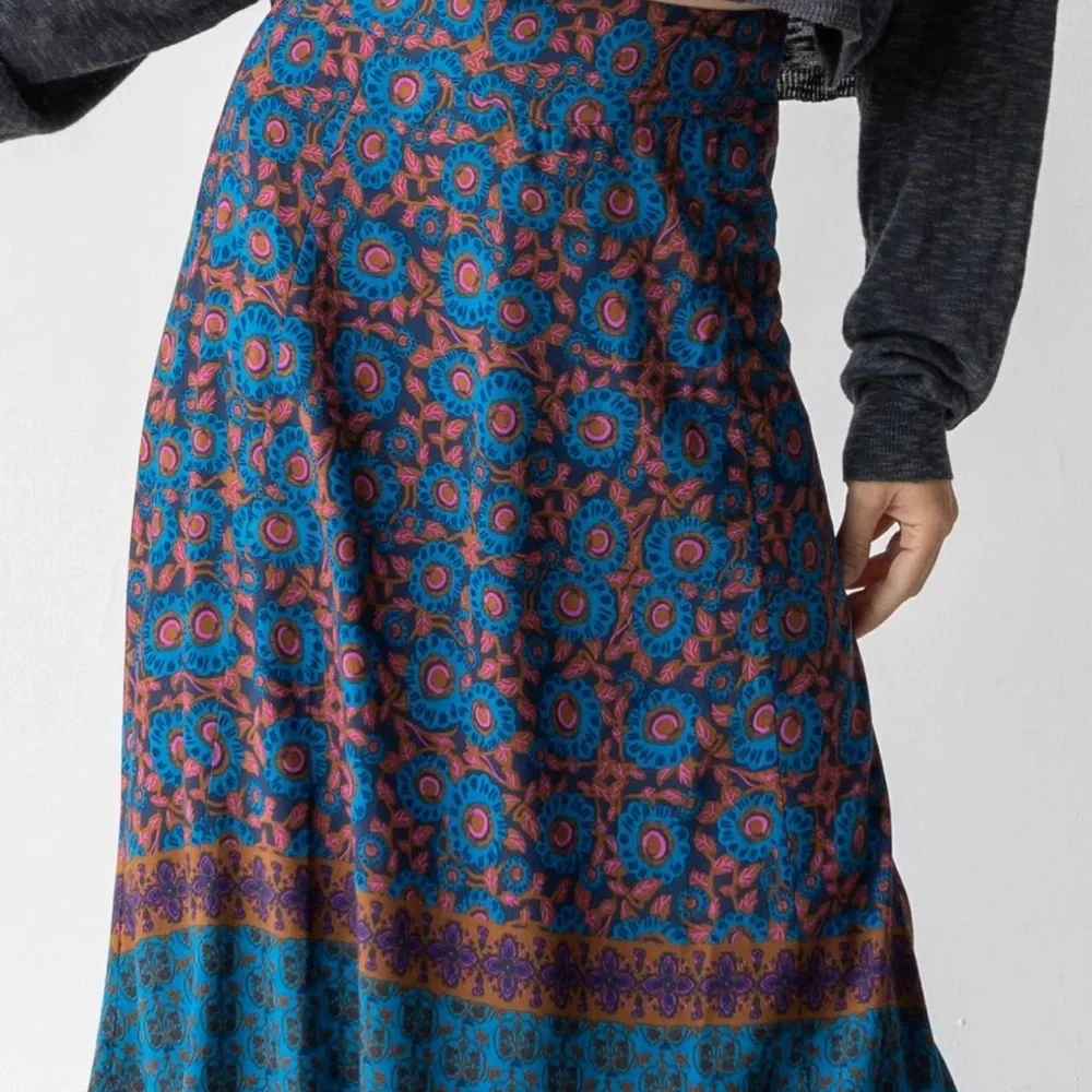 NATURAL LIFE Vibrant Blue and Red Maxi Skirt - Picture 3 of 5